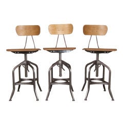 Set of 3 Metal & Wood Vintage Toledo Stools