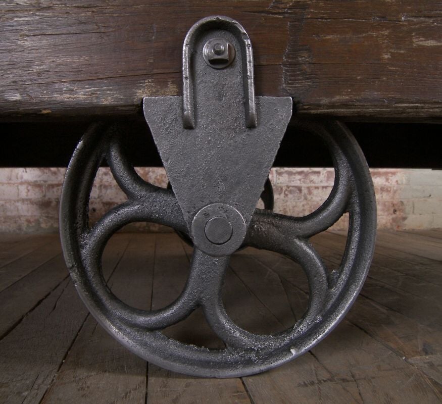 Vintage Industrial Wood and Cast Iron Factory Cart / Coffee Table at