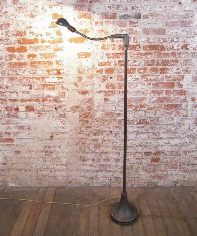 Industrial Cast Iron & Steel Floor Standing Goose Neck Lamp