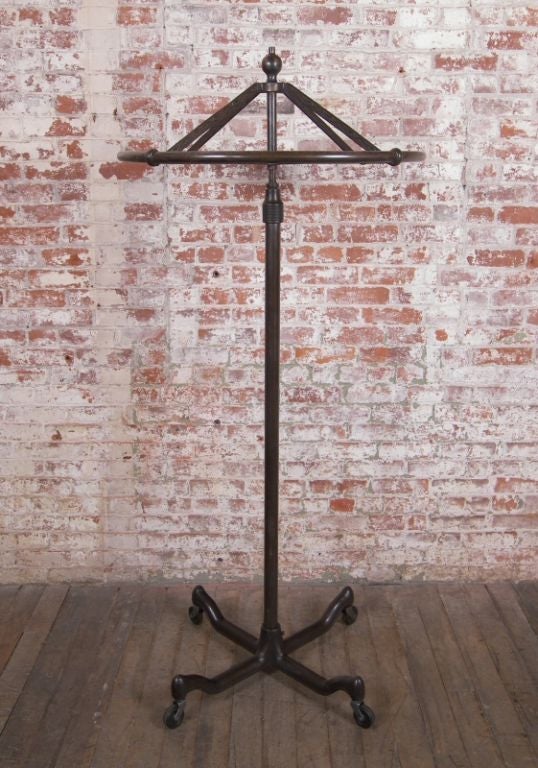 20th Century Vintage Cast Iron & Steel Rolling Coat Rack / Stand