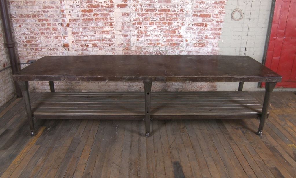 Vintage Industrial Cast Iron & Wood Kitchen Table / Island. Shelf Measures 11 1/2