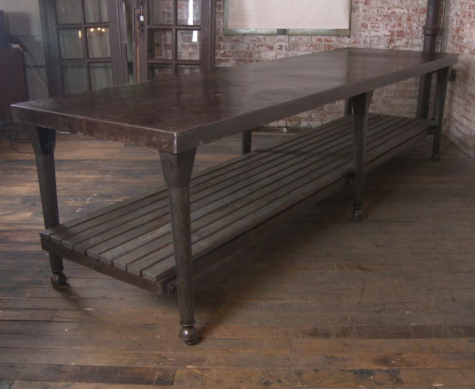 20th Century Vintage Industrial Cast Iron & Wood Kitchen Table / Island