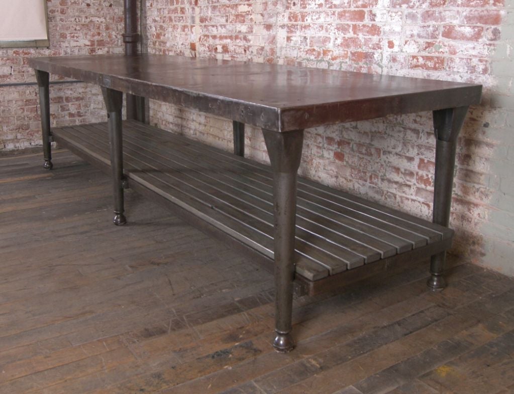 Vintage Industrial Cast Iron and Wood Kitchen Table / Island at 1stDibs