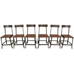Set of 6 Vintage Industrial Wood 
Metal Chairs