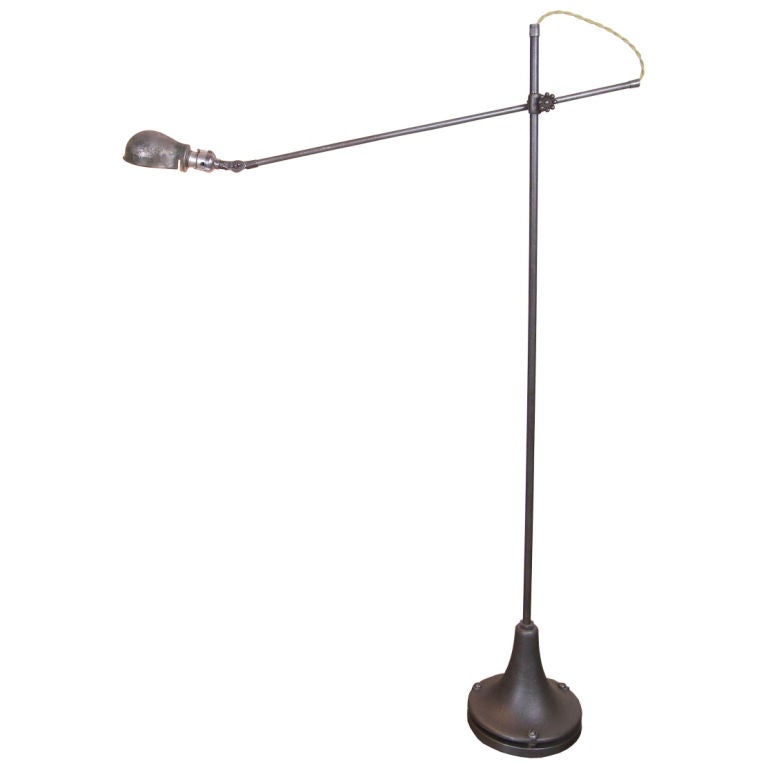 Vintage Industrial Adjustable Cast Iron and Steel Floor Standing Task Lamp Light