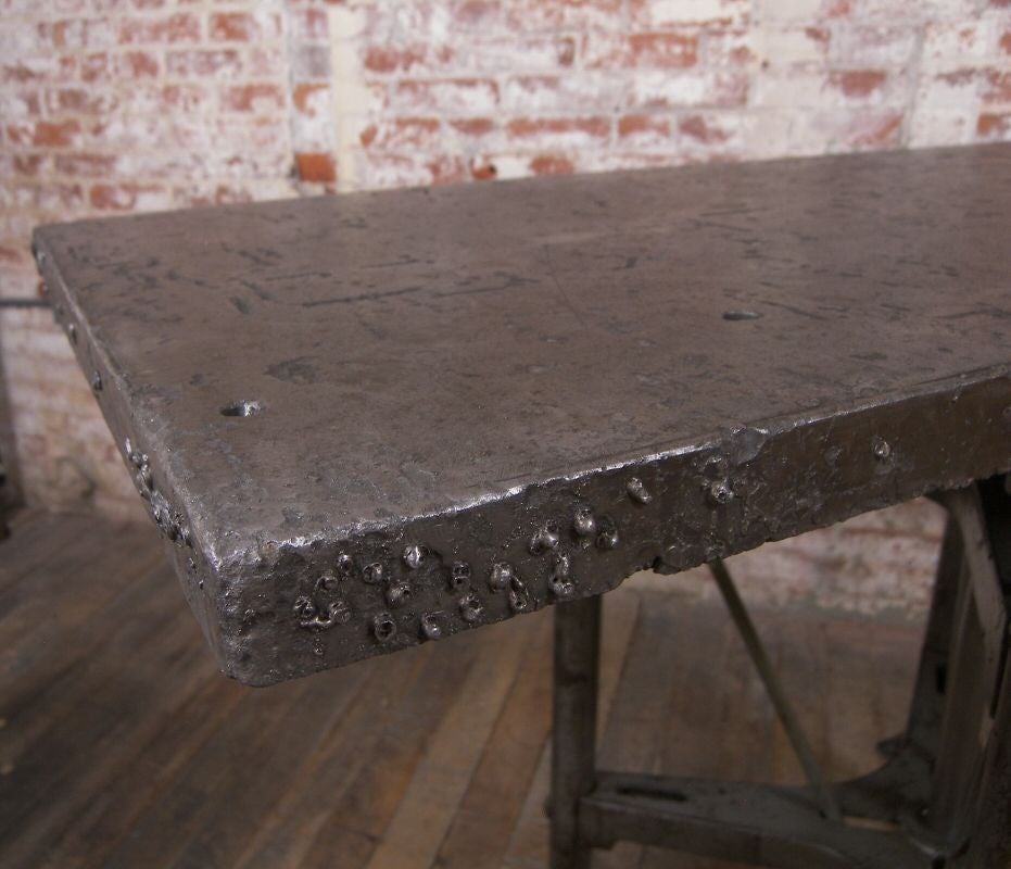 Vintage Industrial Adjustable Steel Bar / Table on Casters 3