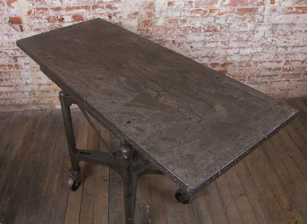 Vintage Industrial Adjustable Steel Bar / Table on Casters 1