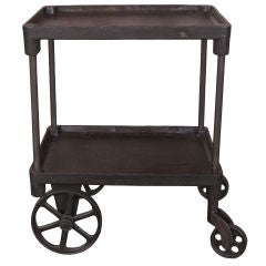 Vintage Industrial Two Tier Cast Iron Rolling Bar Cart / Table