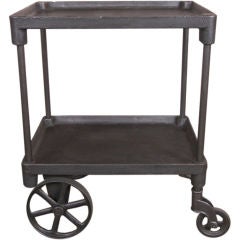 Vintage Industrial Two Tier Cast Iron Rolling Bar Cart / Table