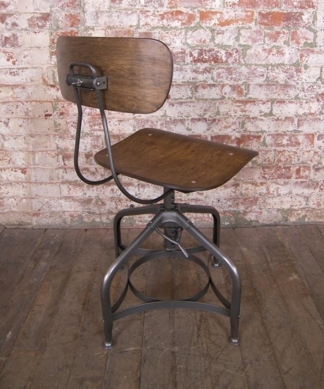 American Vintage Industrial Adjustable Vintage Bent Plywood and Metal Toledo Swivel Chair