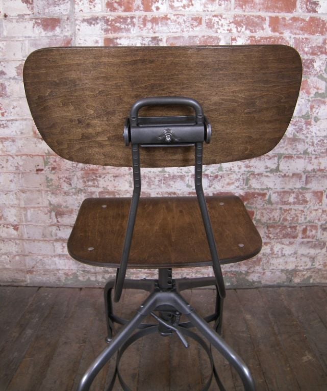 20th Century Vintage Industrial Adjustable Vintage Bent Plywood and Metal Toledo Swivel Chair