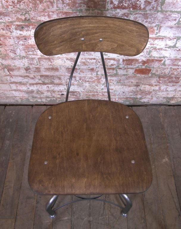 Wood Vintage Industrial Adjustable Vintage Bent Plywood and Metal Toledo Swivel Chair