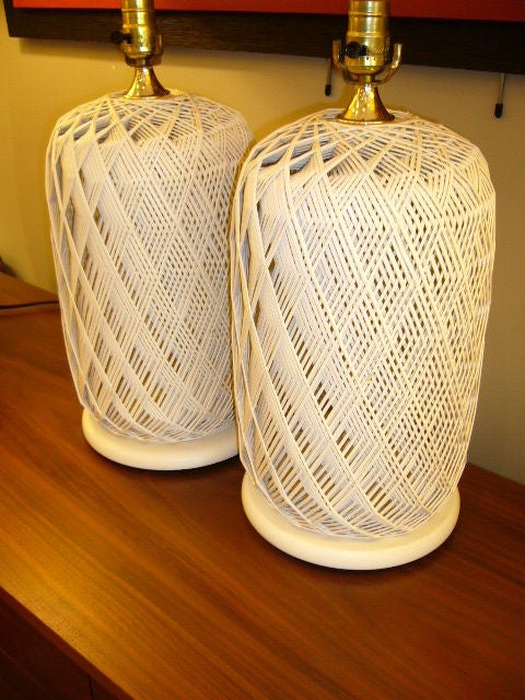 SOLD DEC 2011 Gorgeous barrel shaped Woven Cane Table Lamps in a fantastic 