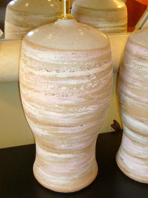 Large Unusual Textured Swirl Glaze Pottery  Lamps