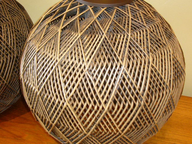 Optic Woven Cane Geodesic Orb Table Lamps 4