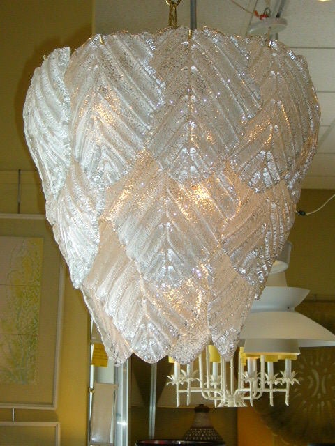 ...SOLD NOV 2011....Absolute confection!  Fat & lovely Murano Chandelier in the style of Barovier with three tiers of overlaping blown crystal petals in the shape of an artichoke.  Twenty crystal petals, each 8