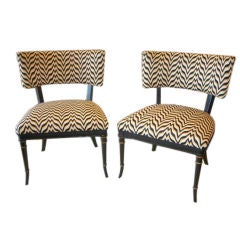 Vintage Fine Bargello Klismos Chairs, Black Painted & Parcel Gilt