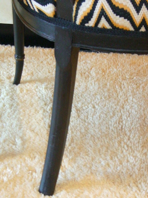 Regency Revival Fine Bargello Klismos Chairs, Black Painted & Parcel Gilt