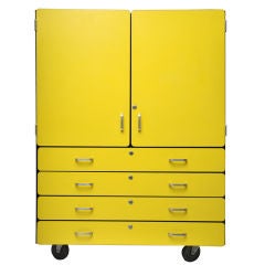 1960S YELLOW  CABINET ON WHEELS