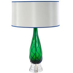 Pair of Vintage Murano Lamps in Green with Navy Accent