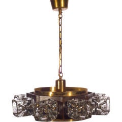 Danish Wood and Crystal Chandelier