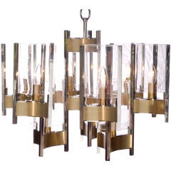 Sciolari Chandelier in Chrome, Brushed Brass and Glass