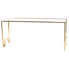 Brass Console with Smoked Glass in the manner of Milo Baughman