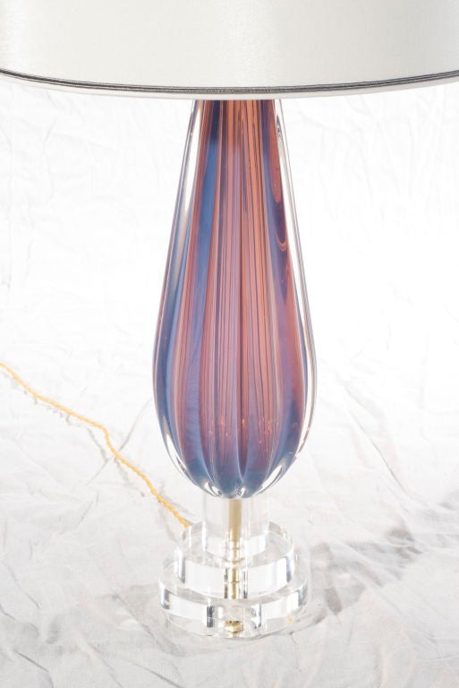 Darling opalescent vintage murano lamp in hues of purple and grey.