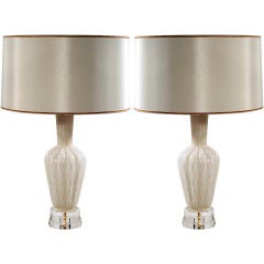 Pair of Vintage Murano Lamps in White and Gold