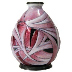 Camille Faure French Art Deco Geometric Enamel Vase