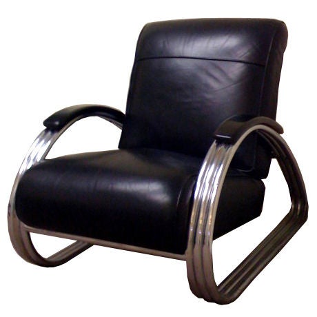 KEM Weber American Art Deco Streamline Triple Band Armchair