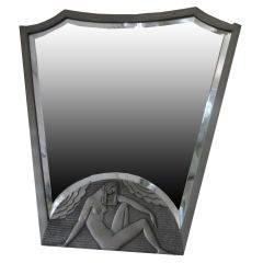 French Art Deco Silvered Wall Mirror with Geometric Nude French Art Deco Silvered Wall Mirror with Geometric Nude