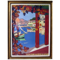 Vintage Guillaume Roger French Art Deco Cote D'Azur Travel Poster