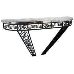 FRENCH ART DECO WROUGHT IRON AND MARBLE CONSOLE