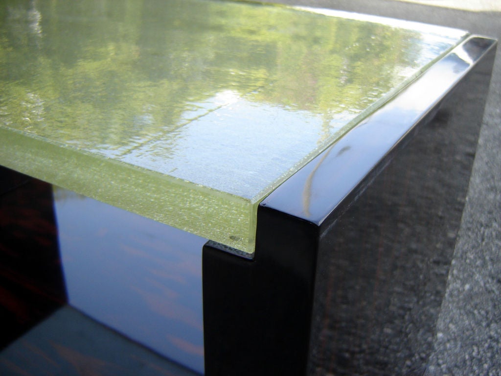 FRENCH ART DECO MACASSAR EBONY AND GLASS COFFEE TABLE