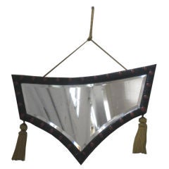 French Art Deco Black and Carnelian Red Enamel Mirror