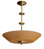 Swedish Art Deco etched amber glass and brass Orrefors fixture.