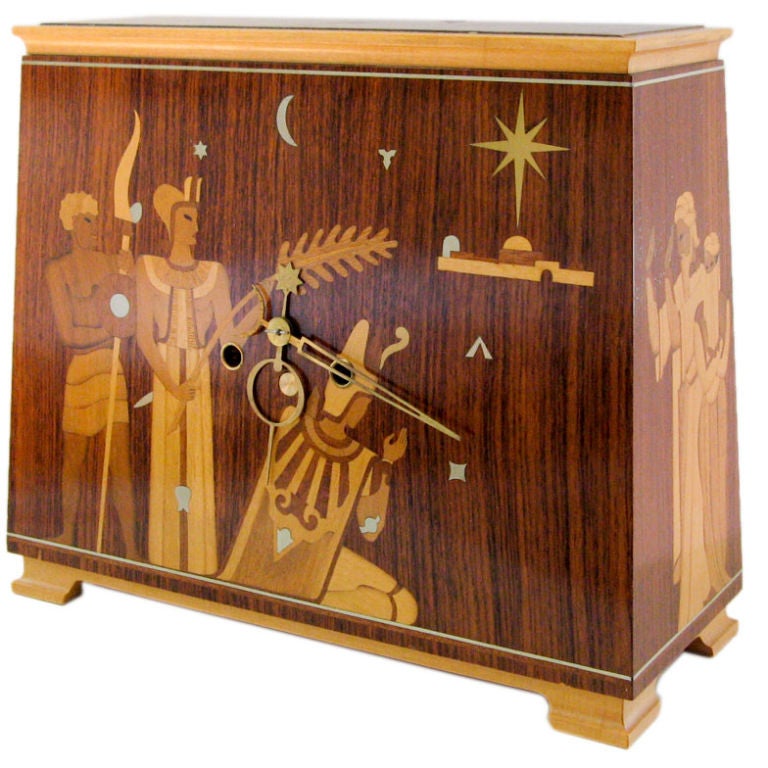 Swedish Art Deco mantel clock from Mjolby Intarsia, Anders Lindner