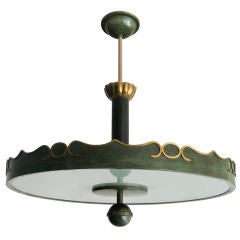 Fantastic Swedish Art Deco ceiling fixture in patinated brass.