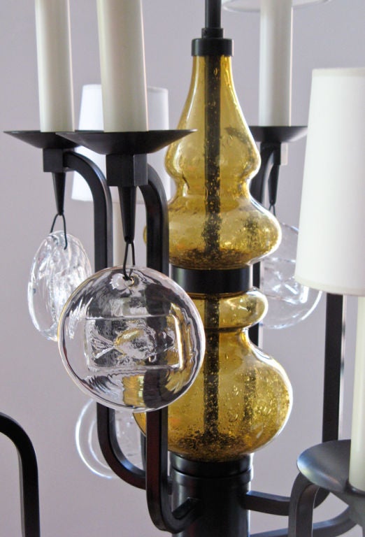 Erik Hoglund 8 arm crystal and iron candelabra floor lamp. In Excellent Condition In New York, NY