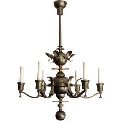 Large 6 arm neoclassical Swedish Art Deco chandelier.