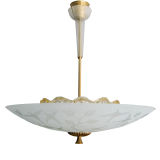 Swedish art deco pendant lamp with double shades and etching.