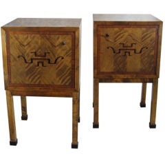 Pair of Swedish Art Deco nightstands birch with marquetry.