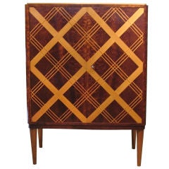 Wonderful Swedish parquetry mahogany 2 door cabinet Bodafors