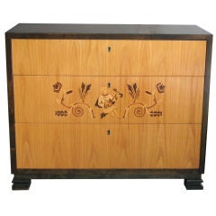 Swedish Art Deco chest of drawers with elm and marquetry by Mjolby Intarsia