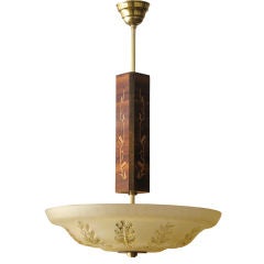 Swedish Art Deco chandelier by Mjolby Intarsia with marquetry.