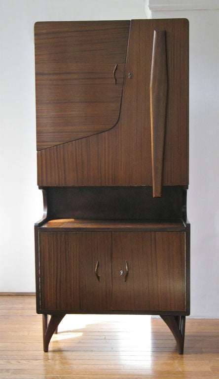 Swedish Scandinavian mid-century mahogany bar cabinet drop front table.