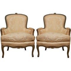Pair of painted Louis XV style French bergeres