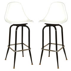 Vintage 2 fiberglass white seats, black metal legs and chrome foot rest