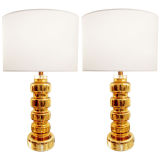 Pair of Swedish Gold Art Glass Lamps by Johanfors